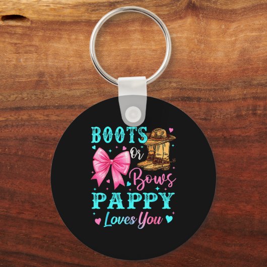 Boots Or Bows Pappy Loves You Gender Reveal Family Sleutelhanger (Voorkant)