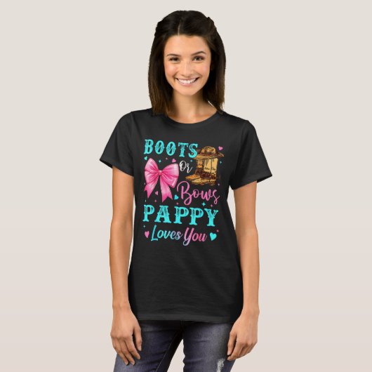 Boots Or Bows Pappy Loves You Gender Reveal Family T-shirt (Voorkant volledig)