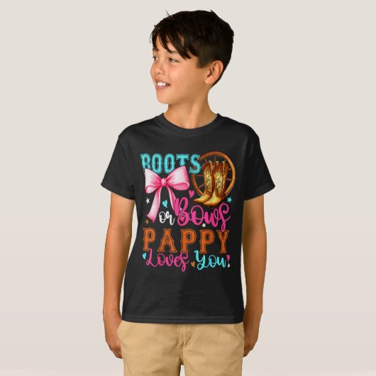 Boots Or Bows Pappy Loves You Gender Reveal Party T-shirt (Voorkant volledig)