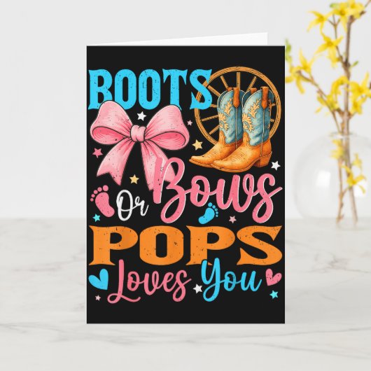 Boots Or Bows Ps Loves You Gender Reveal Family  Kaart (Gele Bloem)
