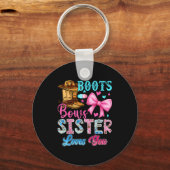 Boots Or Bows Sister Loves You Gender Reveal Famil Sleutelhanger (Voorkant)