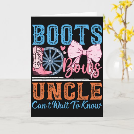 Boots Or Bows Uncle Loves You Gender Reveal Family Kaart (Gele Bloem)