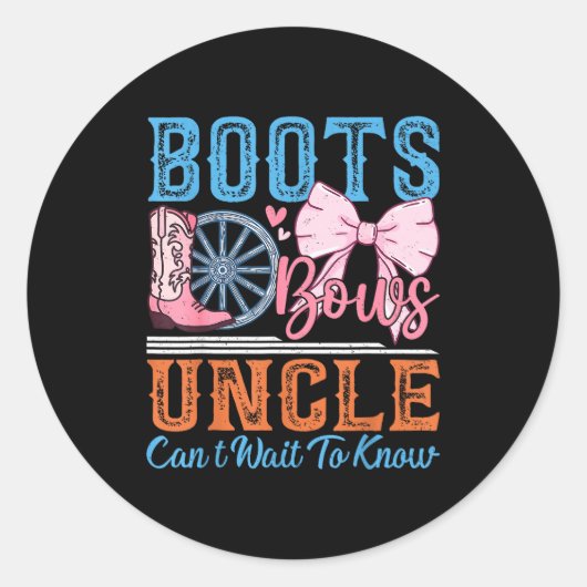Boots Or Bows Uncle Loves You Gender Reveal Family Ronde Sticker (Voorkant)