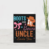 Boots Or Bows Uncle Loves You Gender Reveal Party  Kaart (Voorkant)