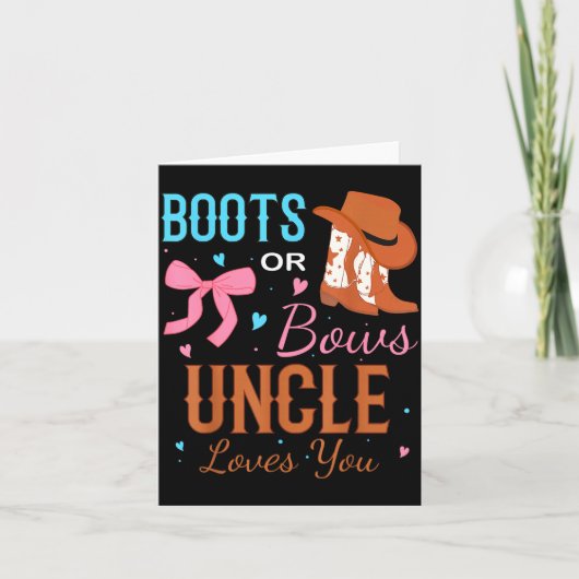 Boots Or Bows Uncle Loves You Gender Reveal Party  Kaart (Voorkant)