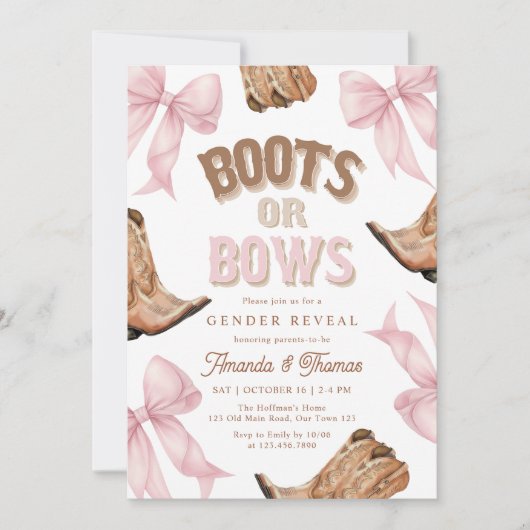 Boots or Bows Western Gender Reveal Kaart (Voorkant)