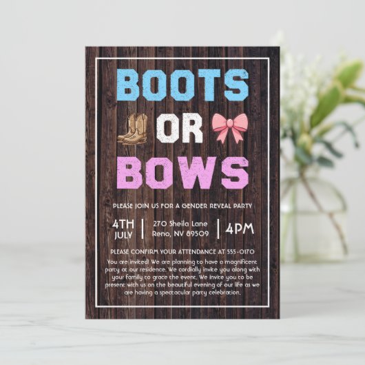Boots or Bows Western Gender Reveal Kaart (Staand voorkant)