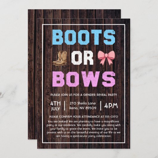 Boots or Bows Western Gender Reveal Kaart (Voorkant / Achterkant)
