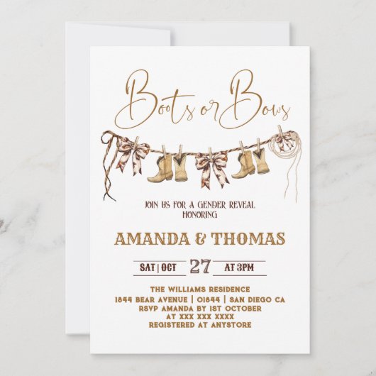 Boots or Bows Western Gender Reveal Kaart (Voorkant)