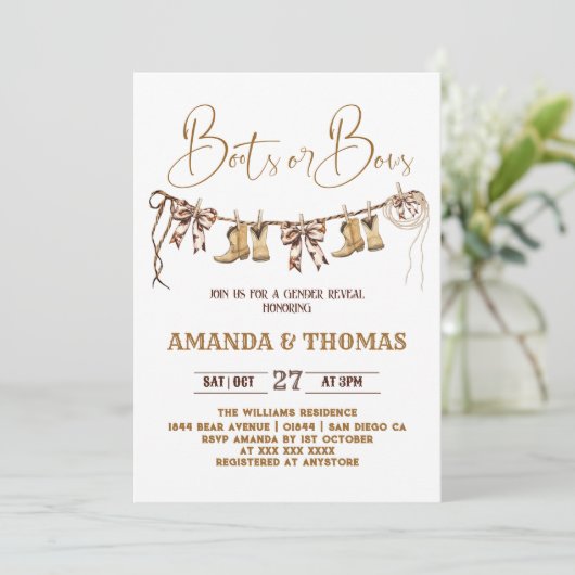 Boots or Bows Western Gender Reveal Kaart (Staand voorkant)