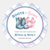Boots or Bows Western Gender Reveal Ronde Sticker (Voorkant)