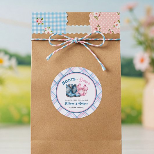Boots or Bows Western Gender Reveal Ronde Sticker
