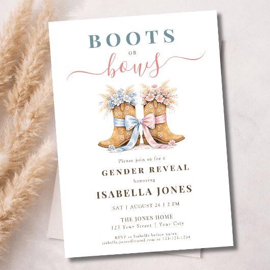 Boots or Bows Western Theme Gender Reveal Kaart