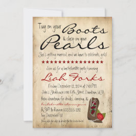 Boots & Pearls Bachelorette Party Invitation Kaart