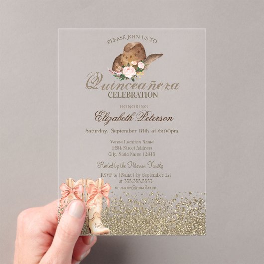 Boots Quinceañera Acryl Uitnodigingen (Insitu (Draagbaar))