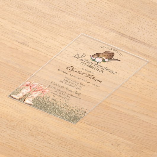 Boots Quinceañera Acryl Uitnodigingen (Laagn)