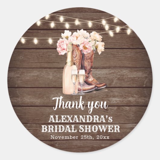 Boots Rustic Cowgirl BRUIDJESSCHOONMAAKFEest Bedan Ronde Sticker (Voorkant)
