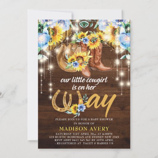 Boots van de landelijke cowgirl bloemenkinderfeest kaart (Voorkant)