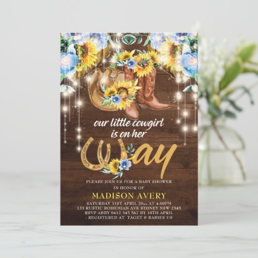 Boots van de landelijke cowgirl bloemenkinderfeest kaart (Staand voorkant)