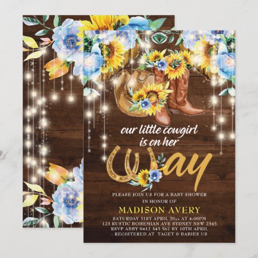 Boots van de landelijke cowgirl bloemenkinderfeest kaart (Voorkant / Achterkant)