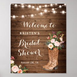 Boots van een landelijke cowgirl met bloemenvuurwe poster