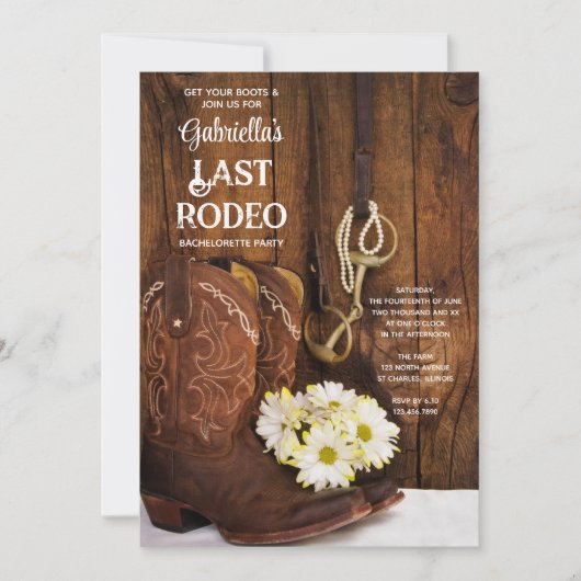 Boots White Daisies Last Rodeo Bachelorette Party Kaart (Voorkant)