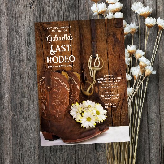Boots White Daisies Last Rodeo Bachelorette Party Kaart