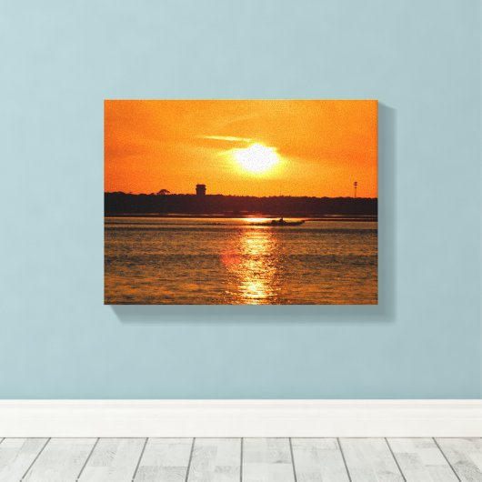 Boottocht op de rivier zonsondergang canvas afdruk (Insitu (Houten vloer))
