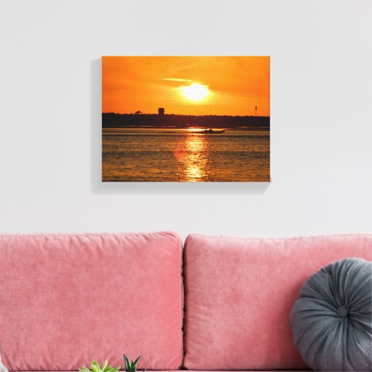 Boottocht op de rivier zonsondergang canvas afdruk (Insitu (Woonkamer))