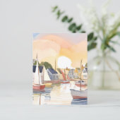 boottochtje | Coastal Ocean Waterverf Painting Briefkaart (Staand voorkant)