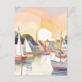 boottochtje | Coastal Ocean Waterverf Painting Briefkaart (Voorkant)