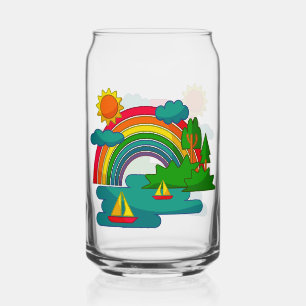 Boottochtlandschap onder de zon, wolken en regenbo blikvorm glas