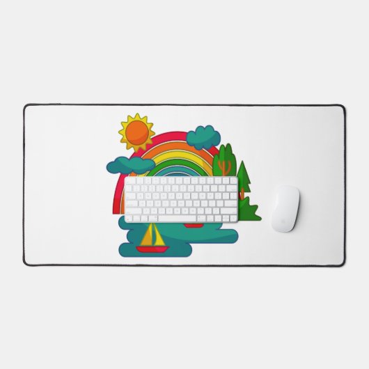 Boottochtlandschap onder de zon, wolken en regenbo bureaumat (Keyboard & Muis)