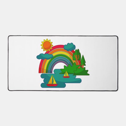 Boottochtlandschap onder de zon, wolken en regenbo bureaumat (Voorkant)