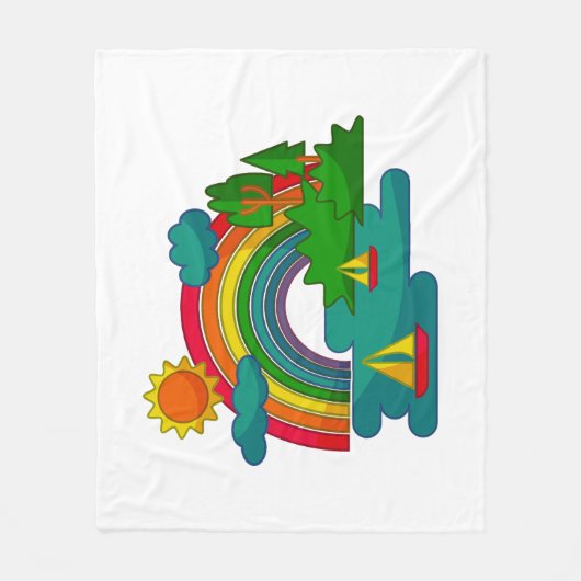 Boottochtlandschap onder de zon, wolken en regenbo fleece deken (Voorkant)