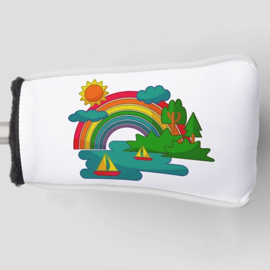 Boottochtlandschap onder de zon, wolken en regenbo golfheadcover (Voorkant)