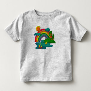 Boottochtlandschap onder de zon, wolken en regenbo kinder shirts