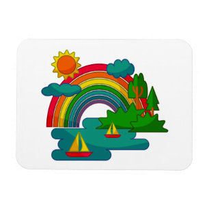 Boottochtlandschap onder de zon, wolken en regenbo magneet