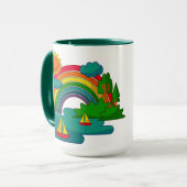 Boottochtlandschap onder de zon, wolken en regenbo mok (Voorkant links)