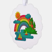 Boottochtlandschap onder de zon, wolken en regenbo ornament kaart (Links)