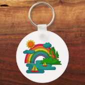 Boottochtlandschap onder de zon, wolken en regenbo sleutelhanger (Achterkant)