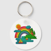 Boottochtlandschap onder de zon, wolken en regenbo sleutelhanger (Achterkant)