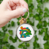 Boottochtlandschap onder de zon, wolken en regenbo sleutelhanger (Hand)