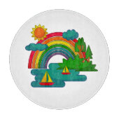 Boottochtlandschap onder de zon, wolken en regenbo snijplank (Voorkant)