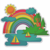 Boottochtlandschap onder de zon, wolken en regenbo sticker (Voorkant)