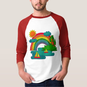 Boottochtlandschap onder de zon, wolken en regenbo t-shirt
