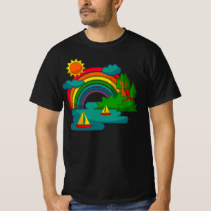 Boottochtlandschap onder de zon, wolken en regenbo t-shirt