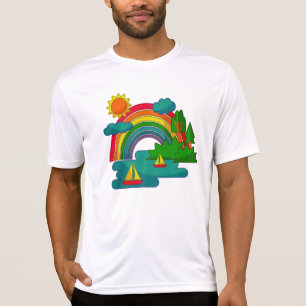 Boottochtlandschap onder de zon, wolken en regenbo t-shirt