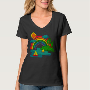 Boottochtlandschap onder de zon, wolken en regenbo t-shirt