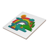 Boottochtlandschap onder de zon, wolken en regenbo tegeltje (Zijkant)